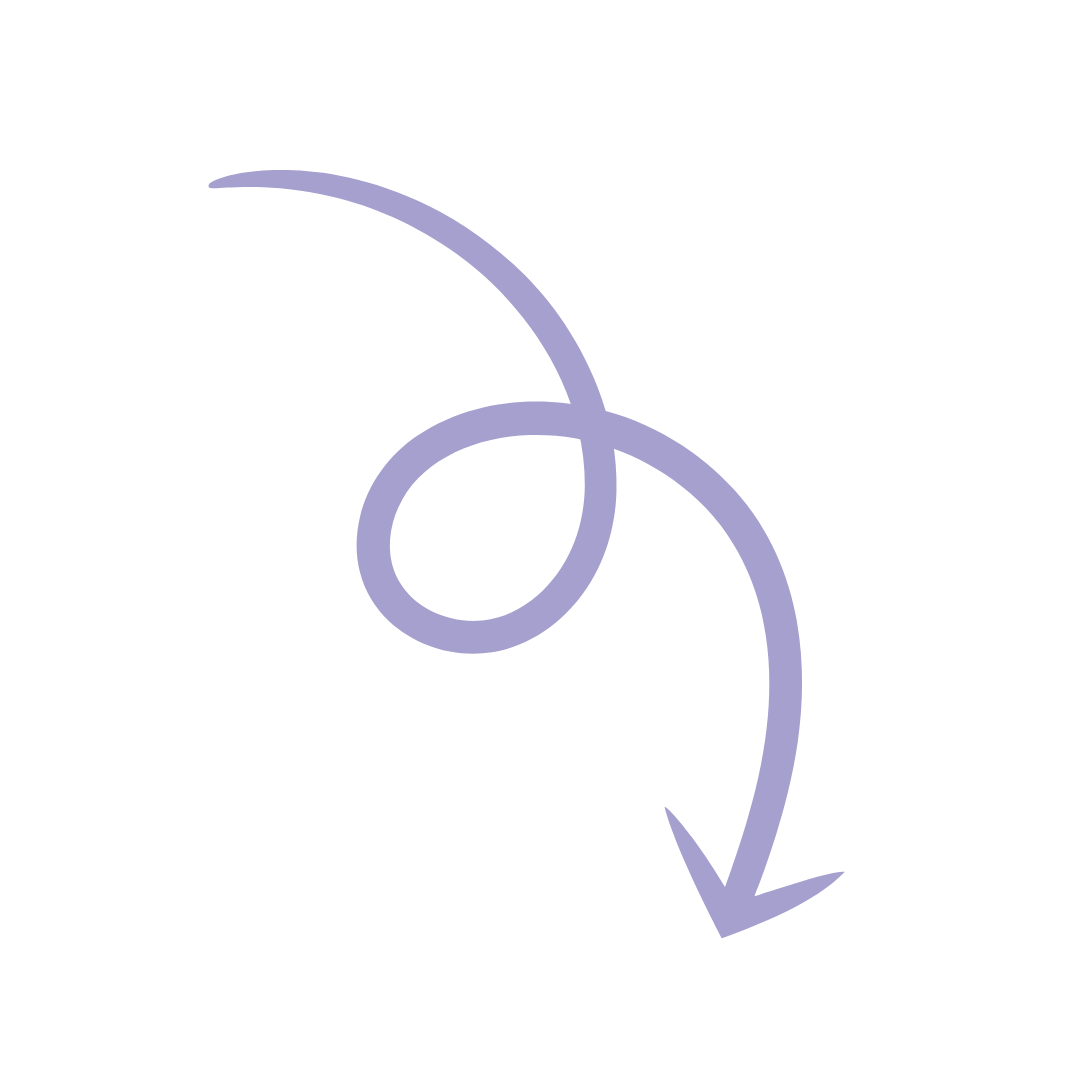 Purple arrow illustrating a clockwise-twisting loop that curves downward into a point.