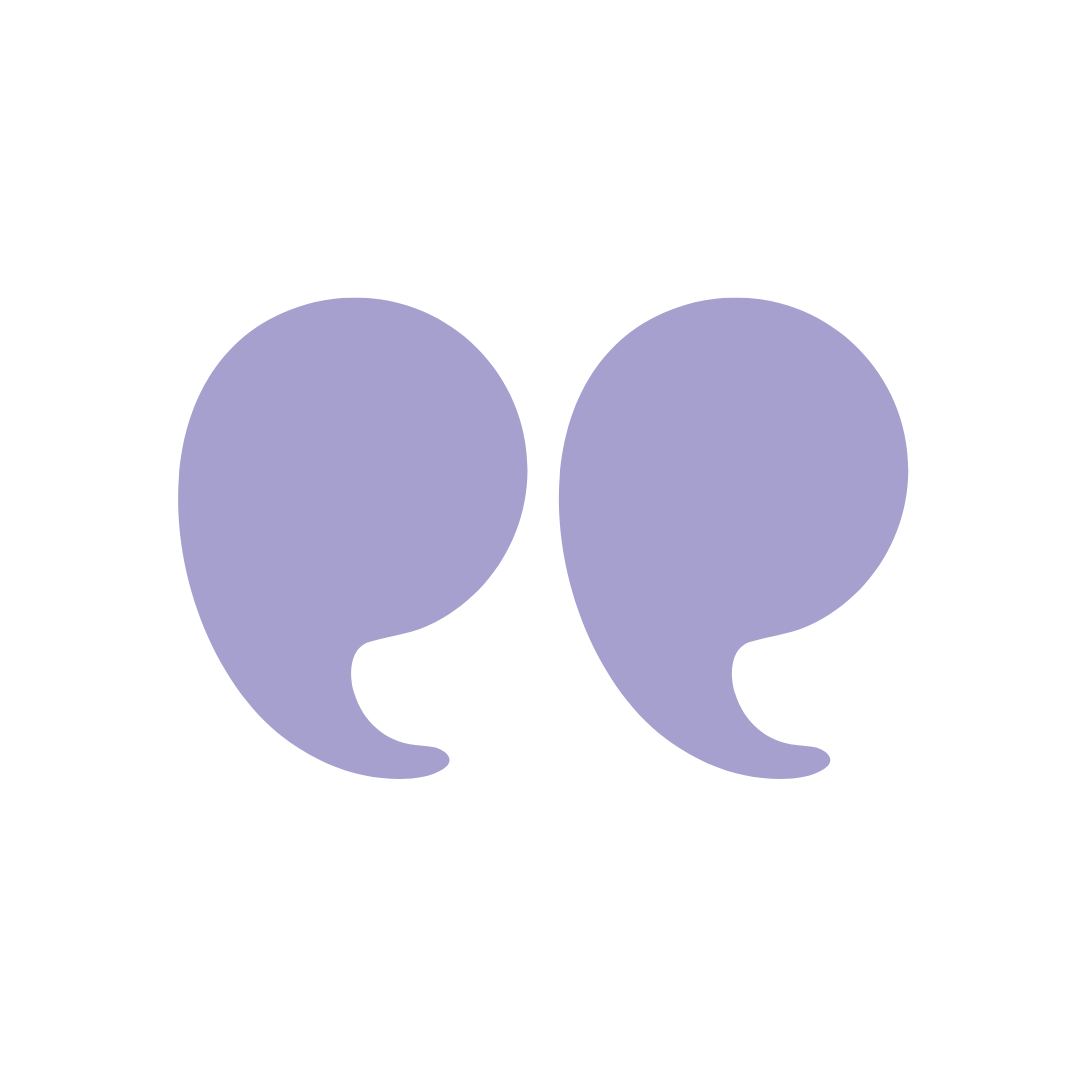 Two purple quotation marks.