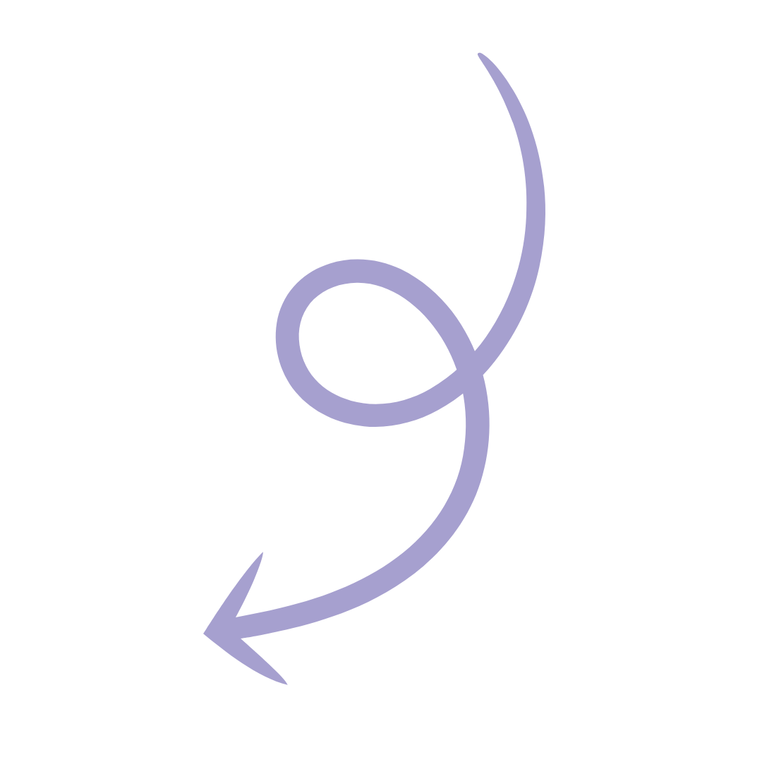 A purple curved arrow pointing downward with a loop near the middle.