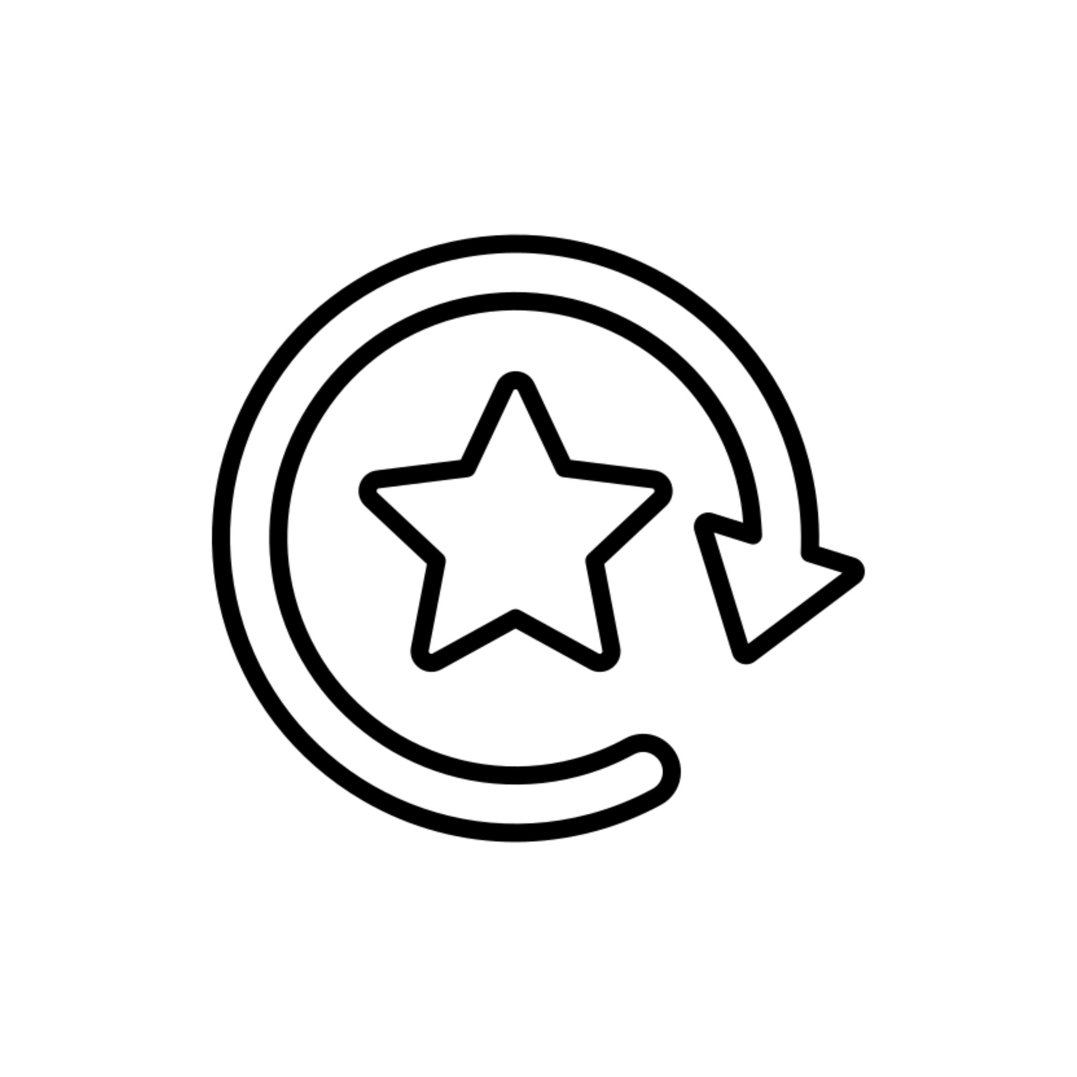 Black outline of a star with an arrow moving around it in a circular fashion.